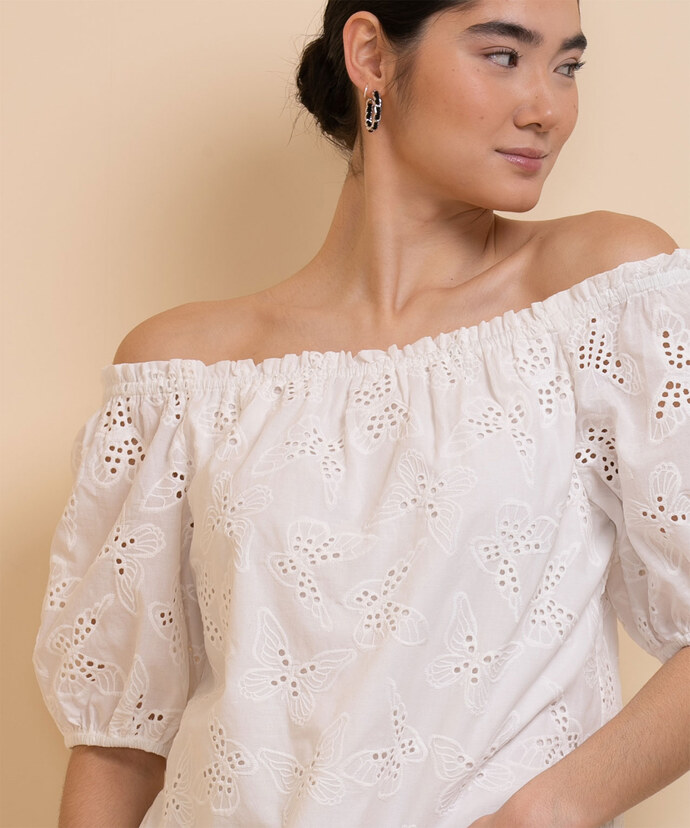 On/Off Shoulder Blouse with Puffed Sleeves Image 1