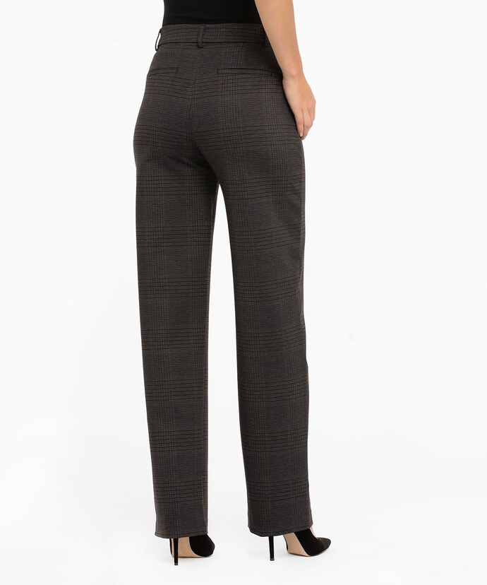 Ponte Fly Front Trouser in Charcoal/Brown Plaid Image 3