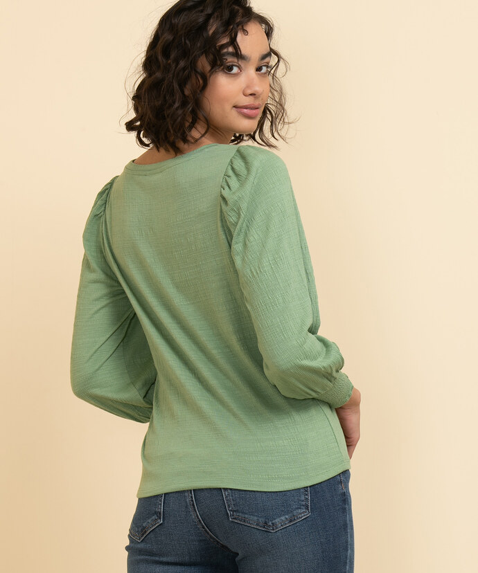 Long Sleeve Scoop Neck Top with Smocked Cuffs Image 2