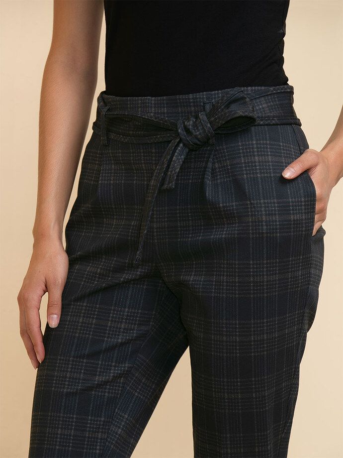 Plaid Tie Front Pant in Ponte Image 2