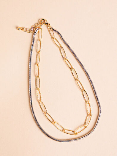 Paperclip Necklace with Rope Chain, Gold/Silver