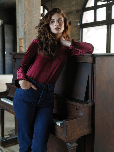 Velvet Top with Ruffles, Windsor Wine Velvet Top with Ruffles, Windsor Wine