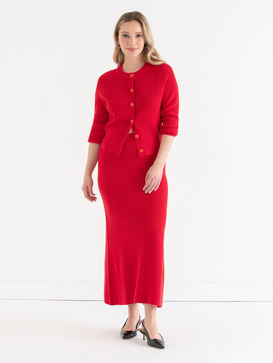 Ribbed Knit Skirt, Goji Berry Ribbed Knit Skirt, Goji Berry