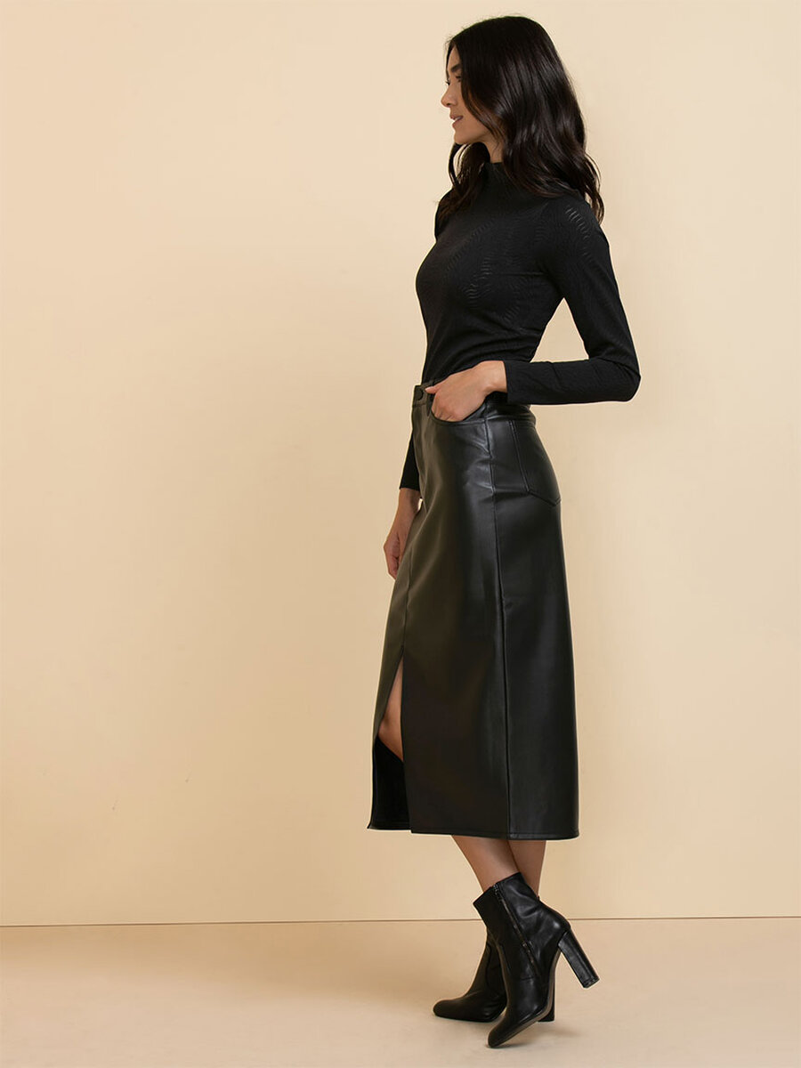 5 Pocket Midi Skirt in Faux Leather