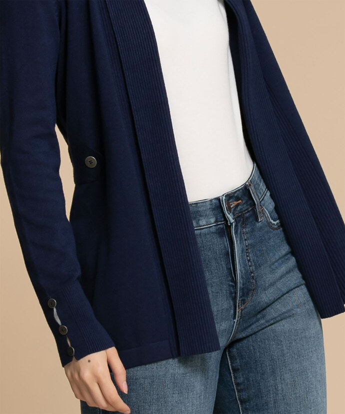 Navy Cardigan with Button Cuff Detail Image 6