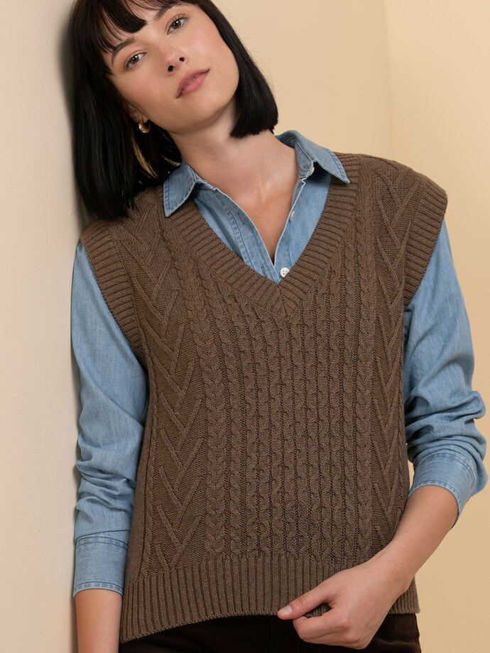 Cable Knit V-Neck Sweater Vest Image 1