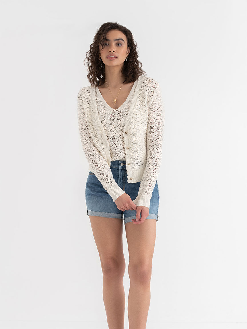 Long pointelle cardigan online