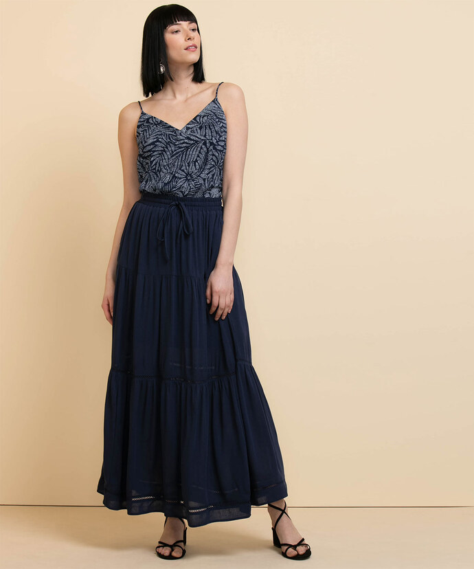 Tiered Maxi Skirt with Ladder-Trim Image 3