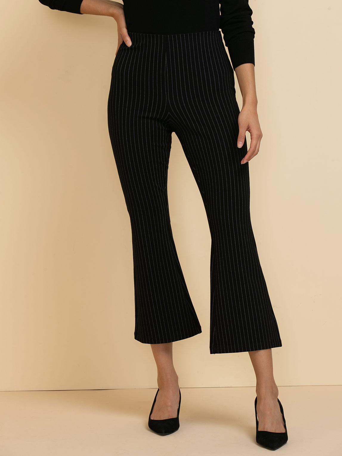 Black striped flare pants sale