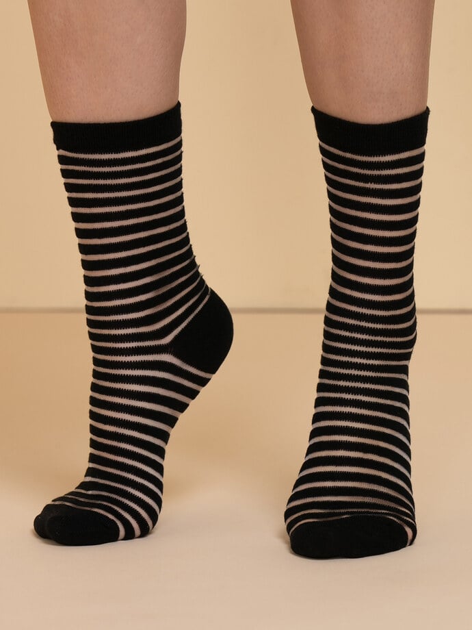 Sheer Stripe Lurex Crew Socks Image 2