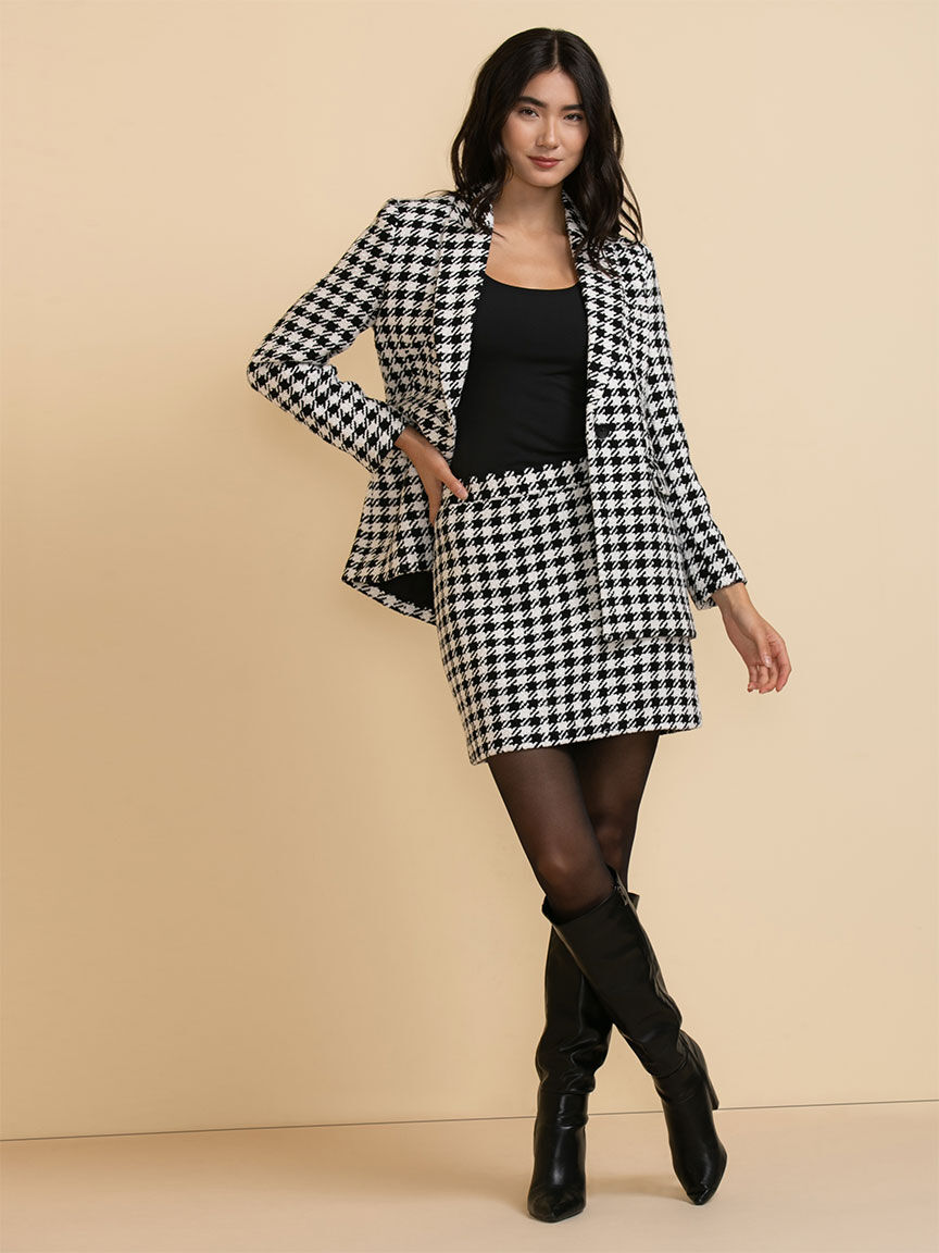 Houndstooth long blazer top