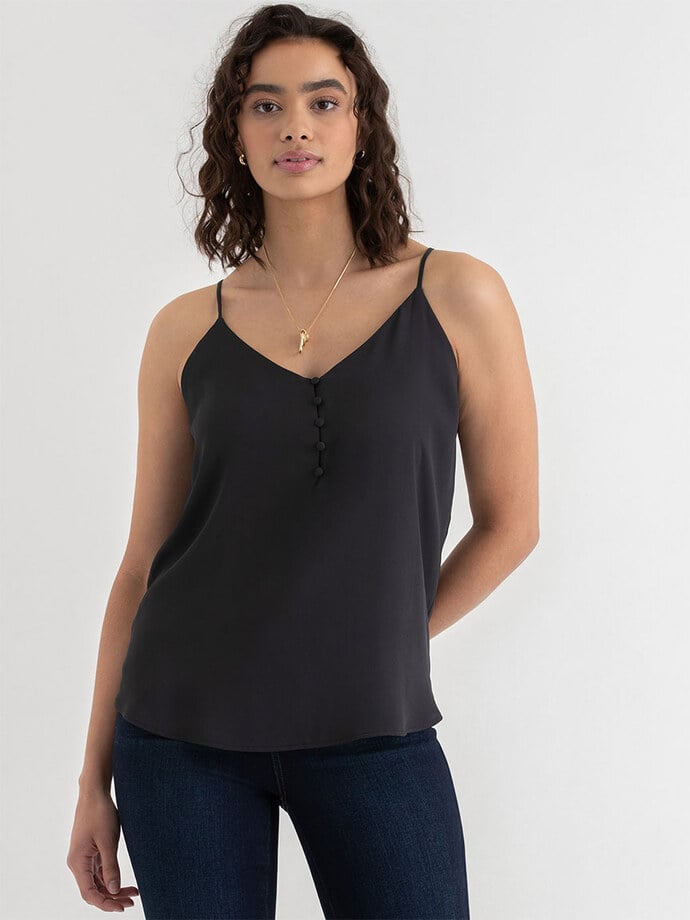 Strappy V-Neck Tank with Button Image 5