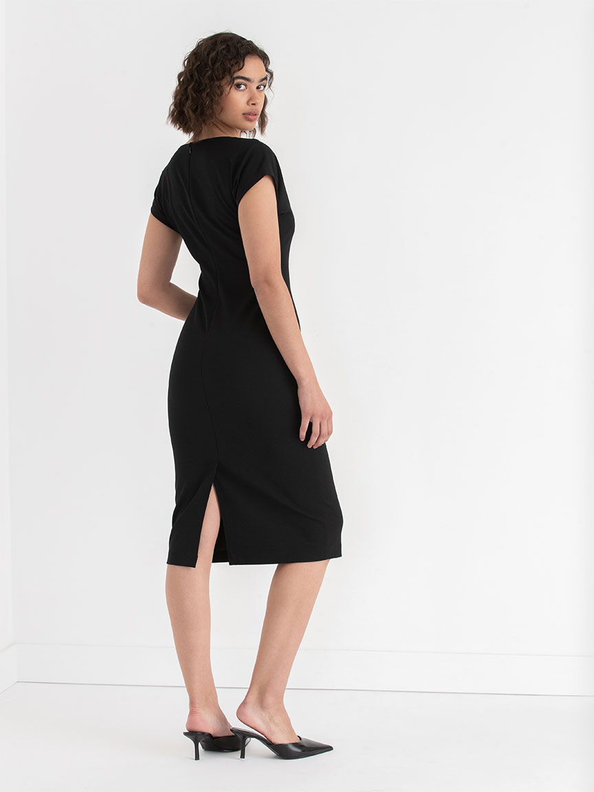 Venus Fitted Midi Dress In Iconic Crepe Ricki s Size 8 Black Colour