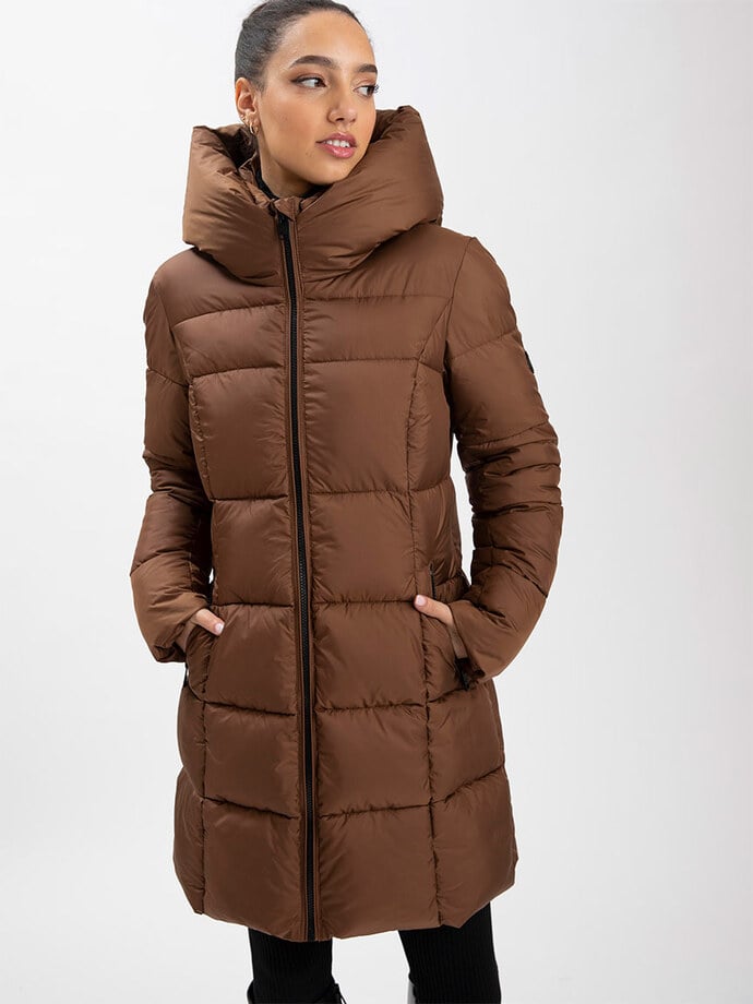 Point Zero Long Zip-Front Hooded Puffer Image 1