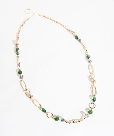 Beaded Chain Necklace, Gold/Green