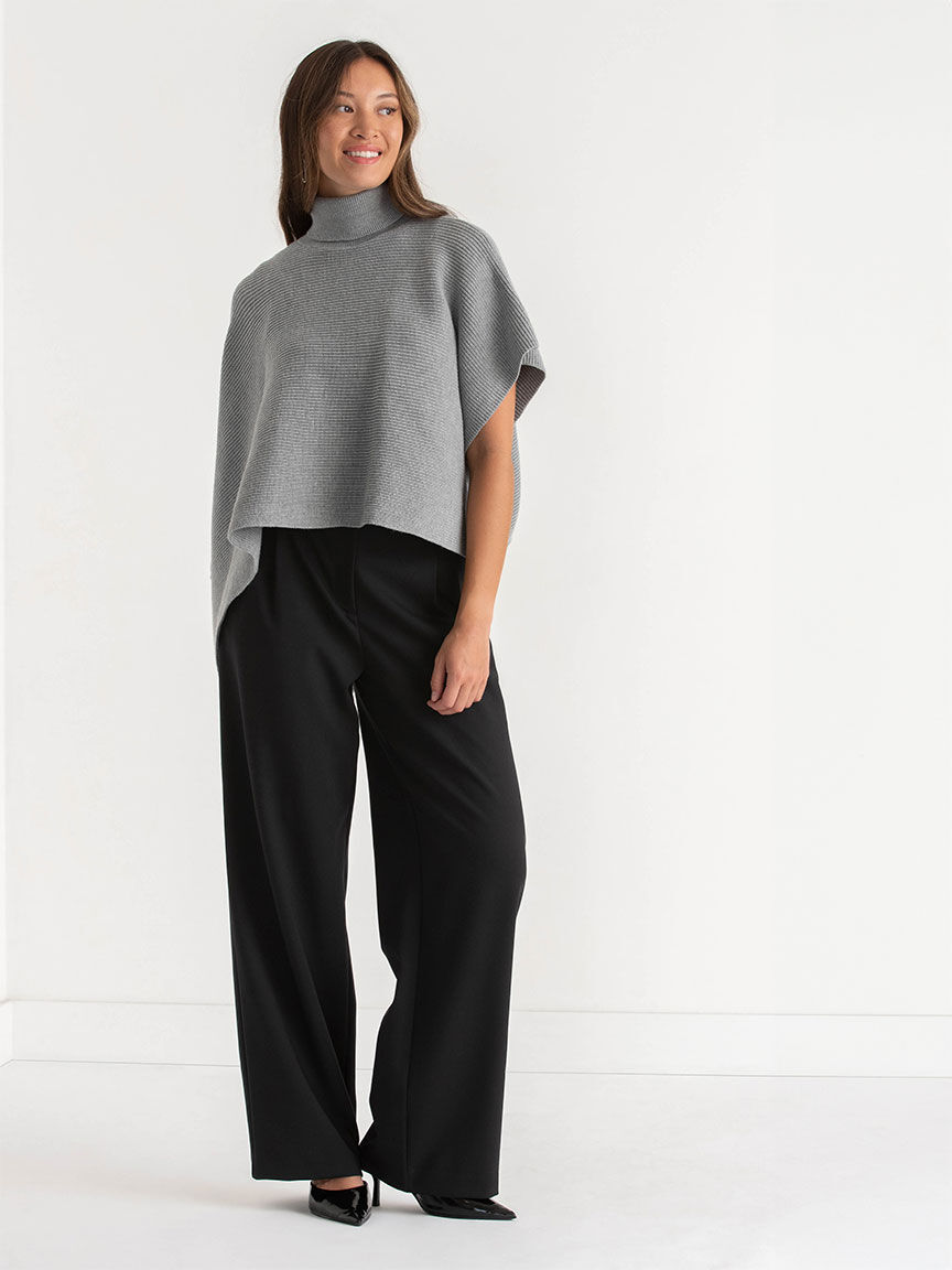 Asymmetrical ribbed turtleneck poncho on sale