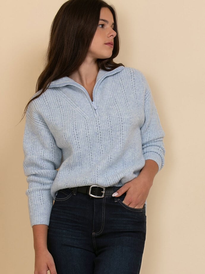 Wool-Blend Pointelle Quarter-Zip Sweater Image 2