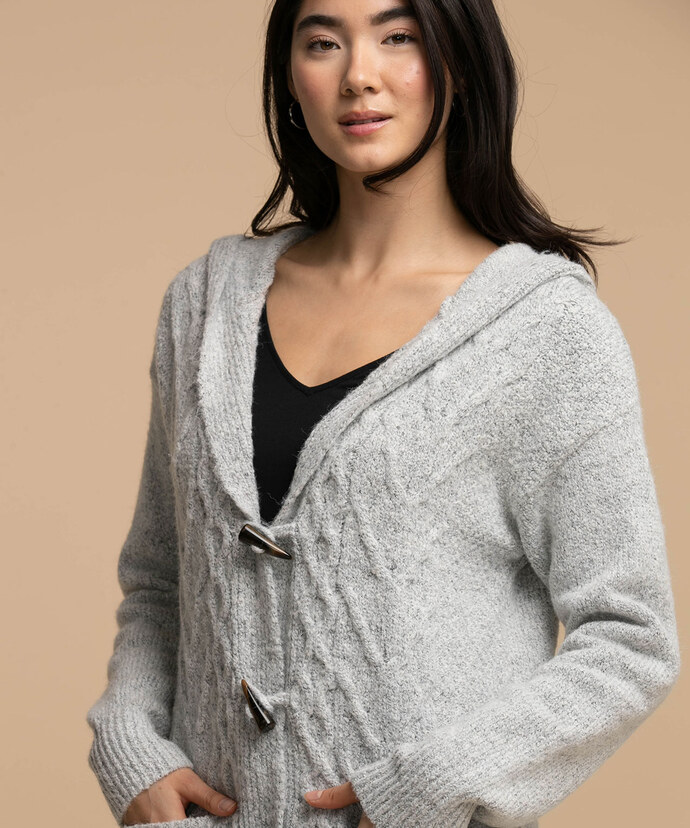 Eco-Friendly Hooded Toggle Front Cable Cardigan Image 4
