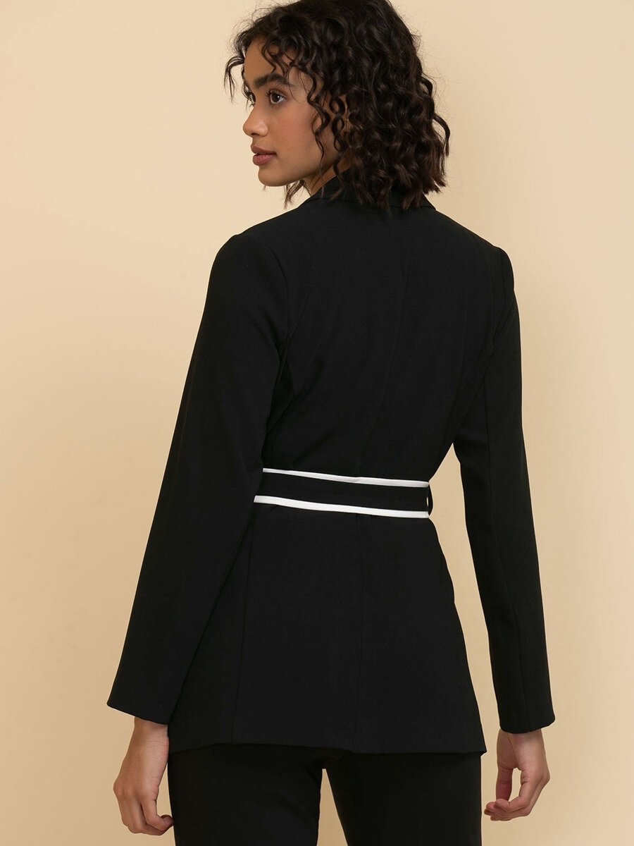 Mid-Length Blazer with Tipped Belt