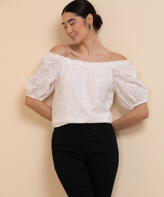 On/Off Shoulder Blouse with Puffed Sleeves Image 2