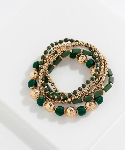 Green & Gold Beaded Bracelet 5-Pack, Green/Gold