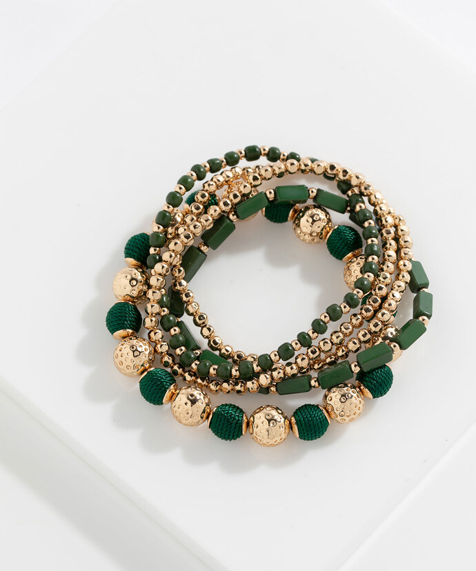 Green & Gold Beaded Bracelet 5-Pack Image 1