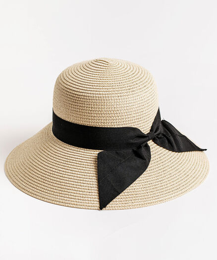 Black Ribbon Paper Hat, Natural