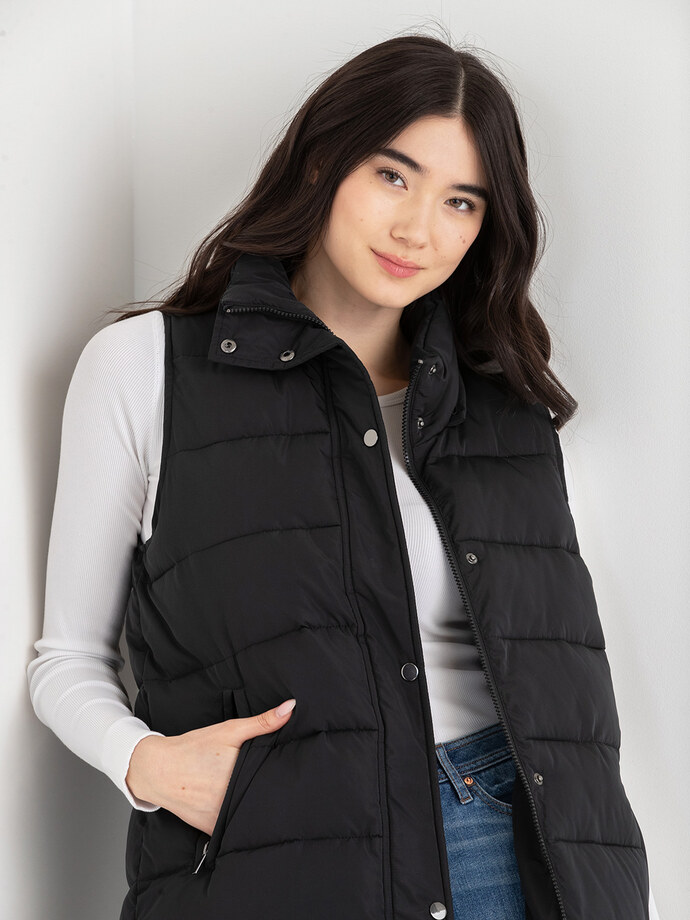 Carlyn Long Puffer Vest with Detachable Hood & Fur Trim Image 3