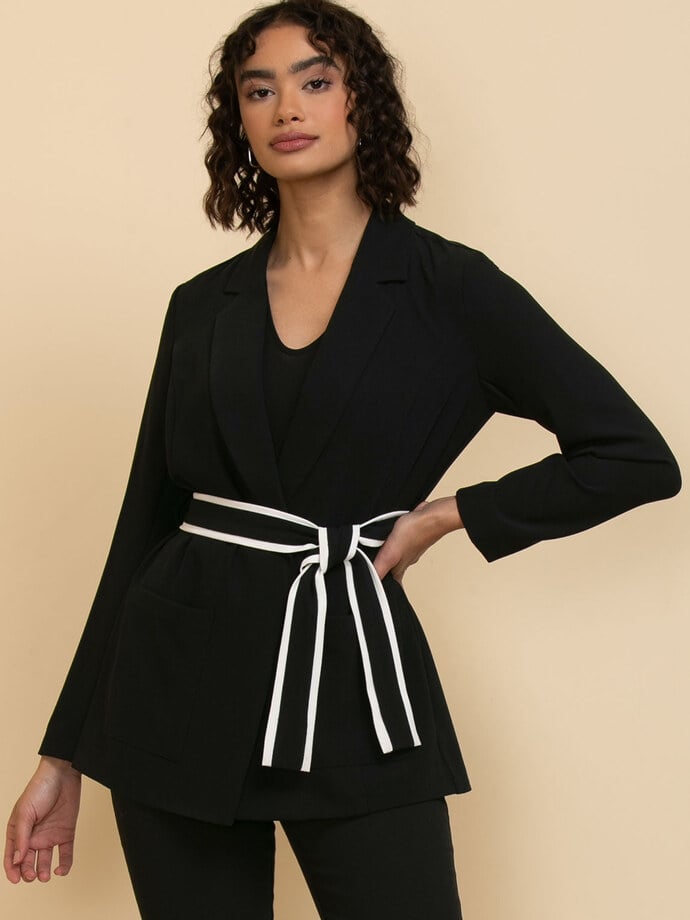 Mid-Length Blazer with Tipped Belt Image 1