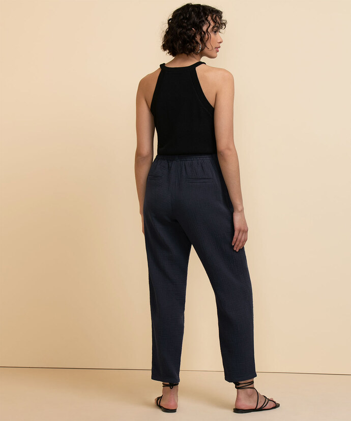 Tapered Crinkle Cotton Pant with Tie-Belt Image 5