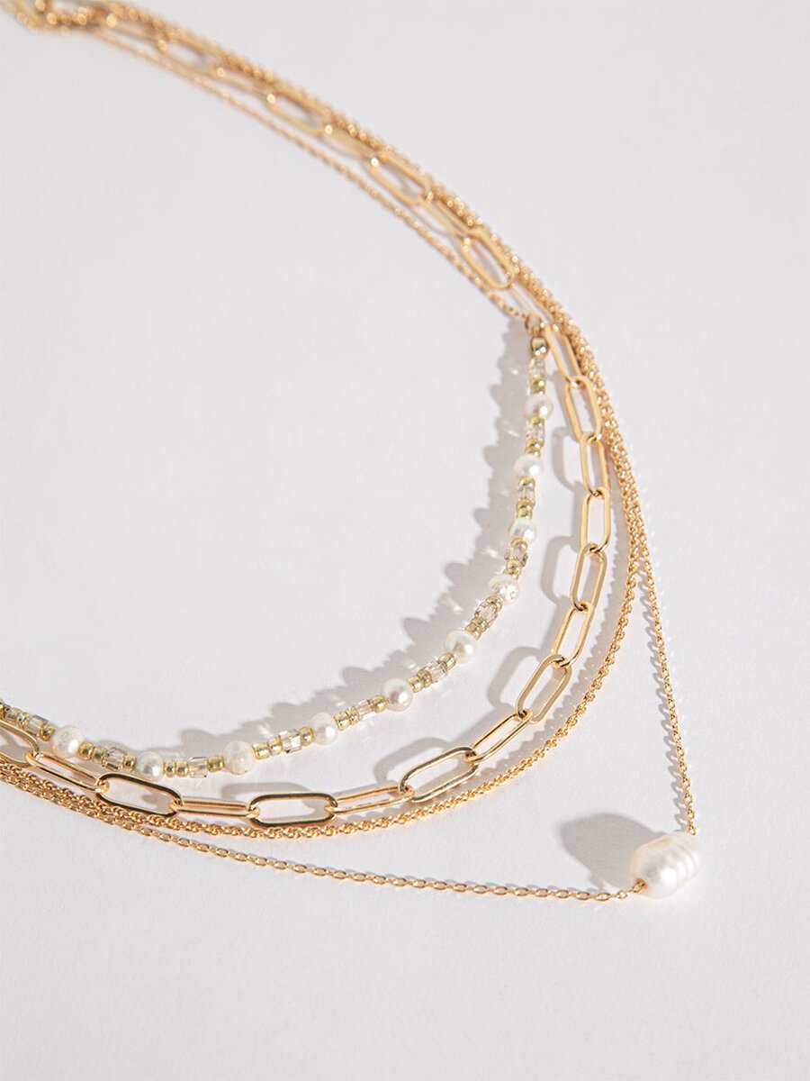 Four Layered Paperclip and Pearl Necklace