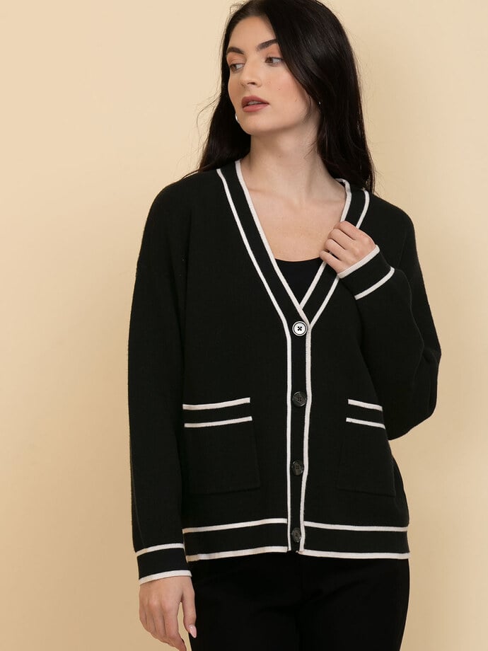 Button Front Cardigan with Tipping Image 3
