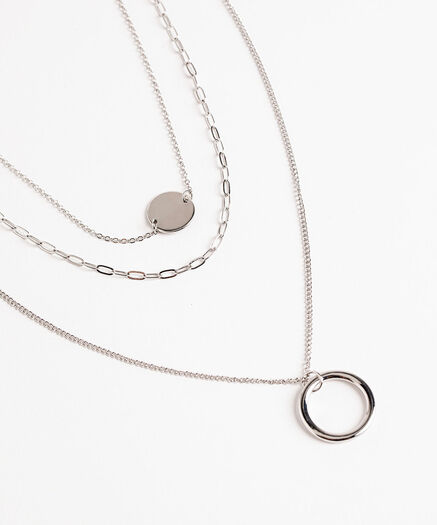 Circle Pendant Layered Necklace, Silver