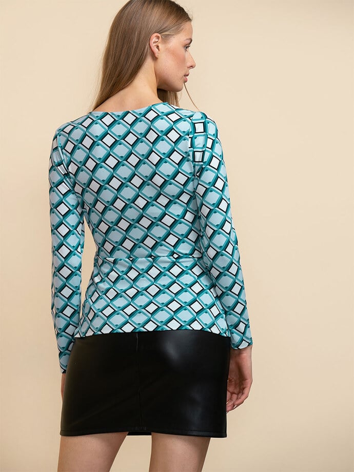 Long Sleeve Wrap Top with Ring Buckle Image 3