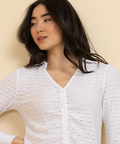 Collared Shirt with Drawstring Front
