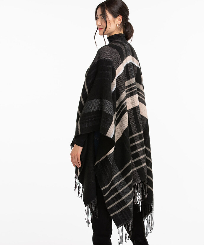 Black & White Plaid Sweater Ruana Image 3