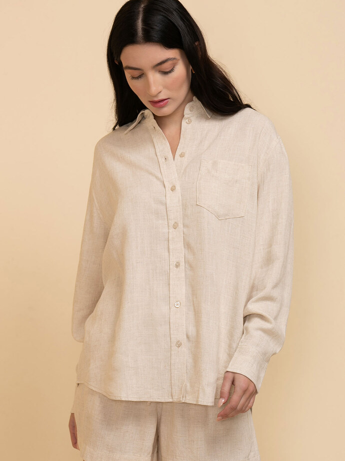 Long Sleeve Linen Button-Up Shirt Image 5