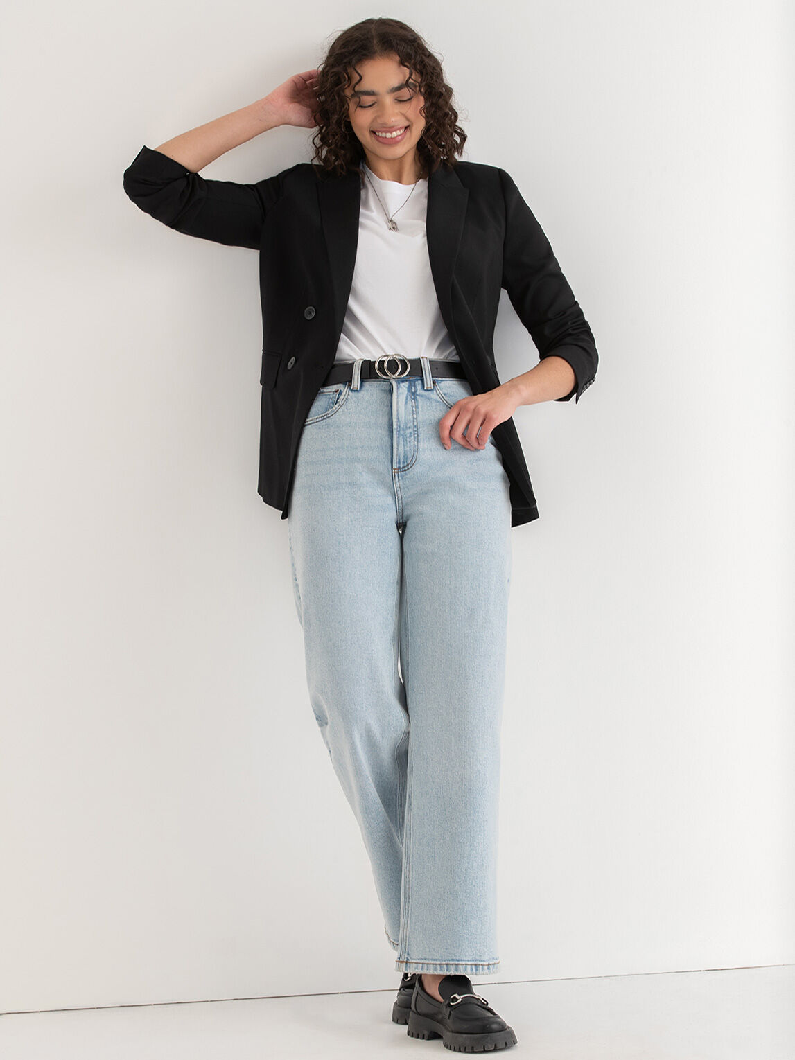 London Double Breasted Relaxed Blazer In Luxe Tailored Ricki s Size L Jet Black Colour