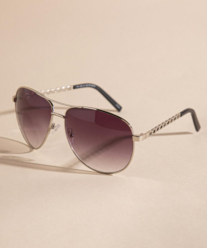 Silver Aviator Sunglasses with Tinted Lenses Image 2