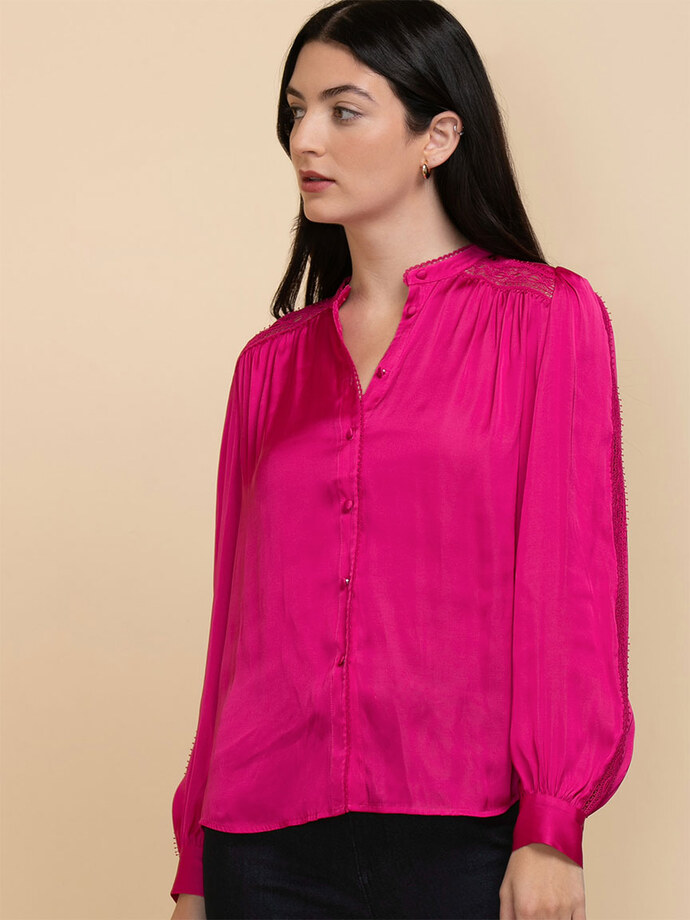 Satin Blouse with Sleeve Applique Image 4