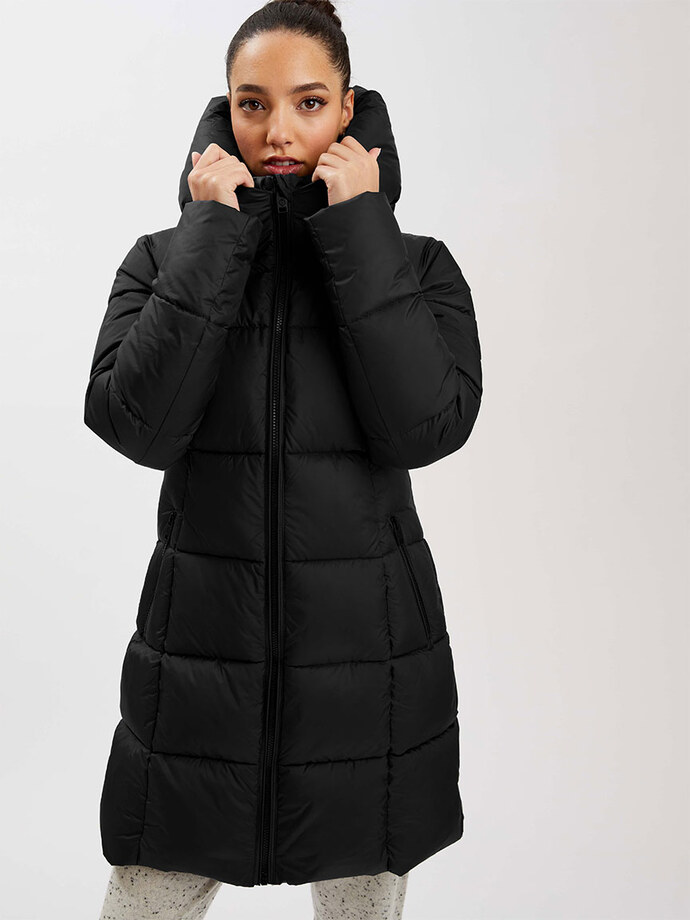 Long Zip-Front Hooded Puffer Image 1