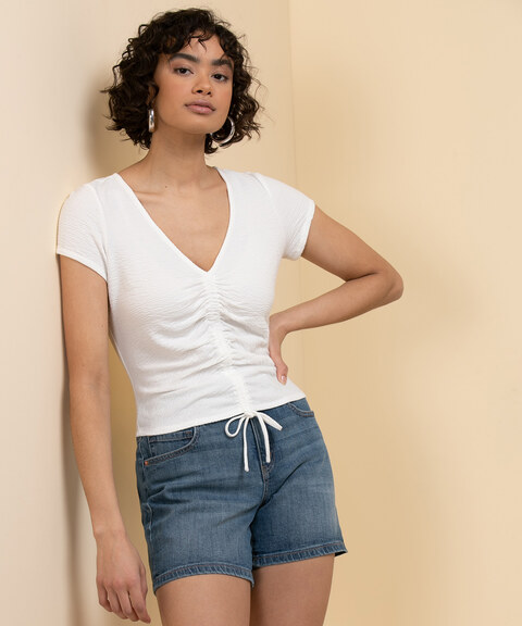 Short Sleeve V-Neck Top with Channel Front