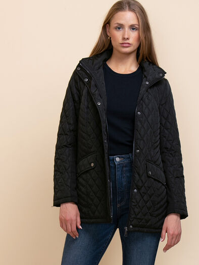 Quilted Jacket with Detachable Hood, Black