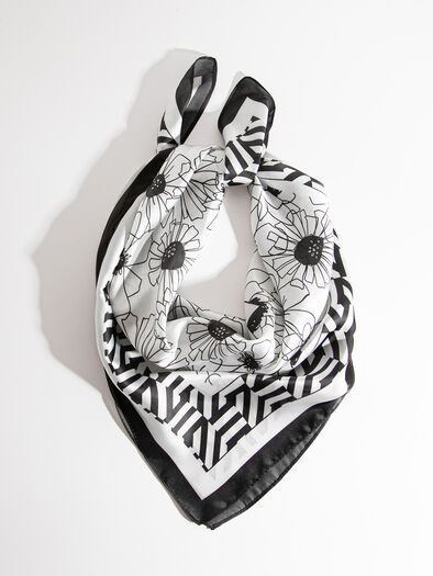 Flower Print Scarf, Black Print Flower Print Scarf, Black Print