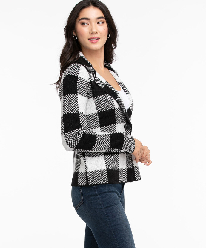 One-Button Plaid Sweater Jacket Image 3