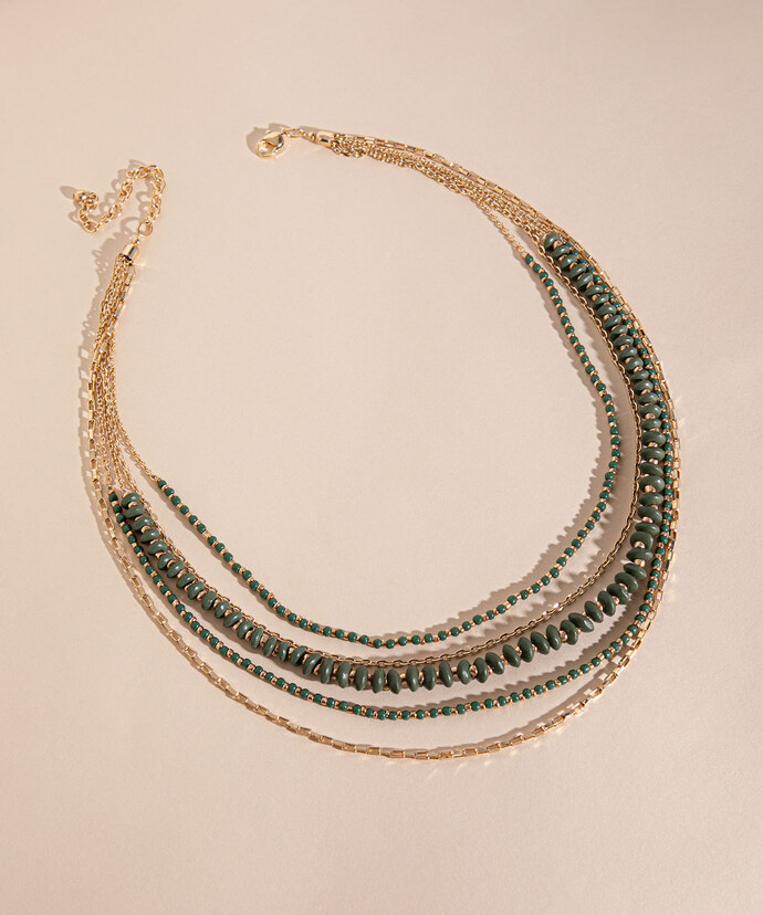 Layered Olive & Gold Beaded Necklace Image 1