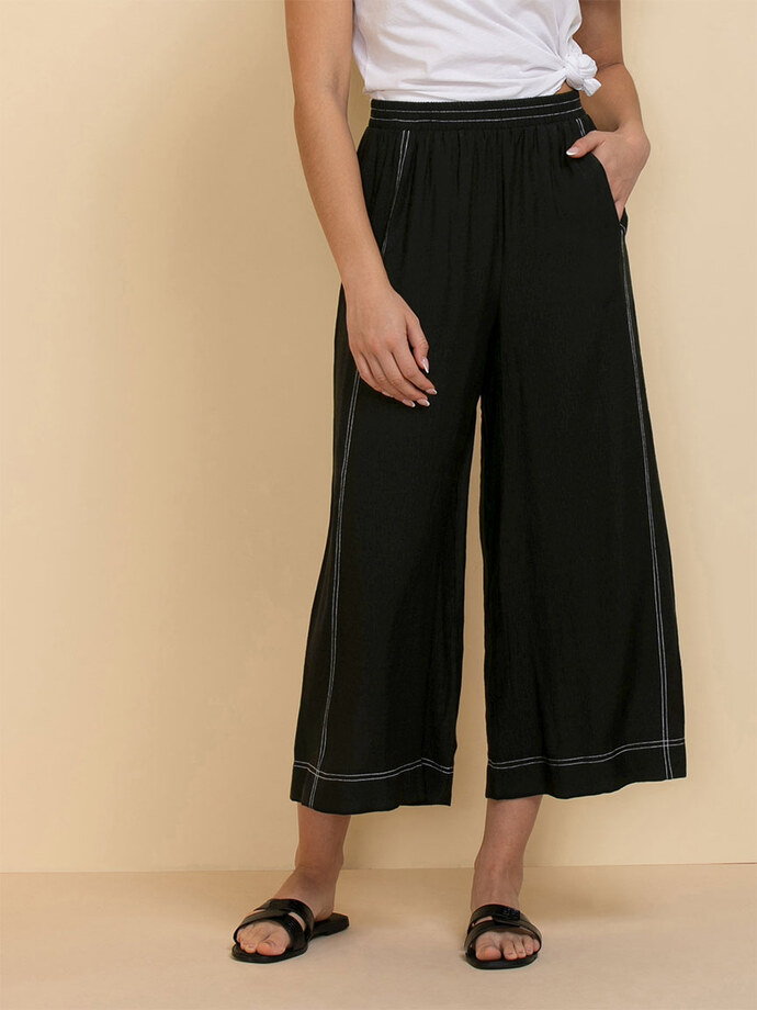 Wide Crop Pants with Contrast Stitching Image 5