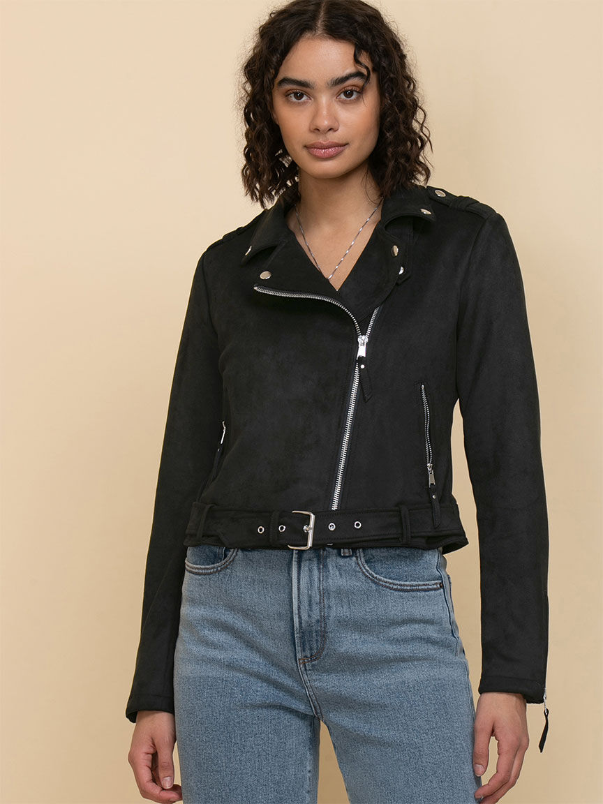Faux Suede Motorcycle Jacket