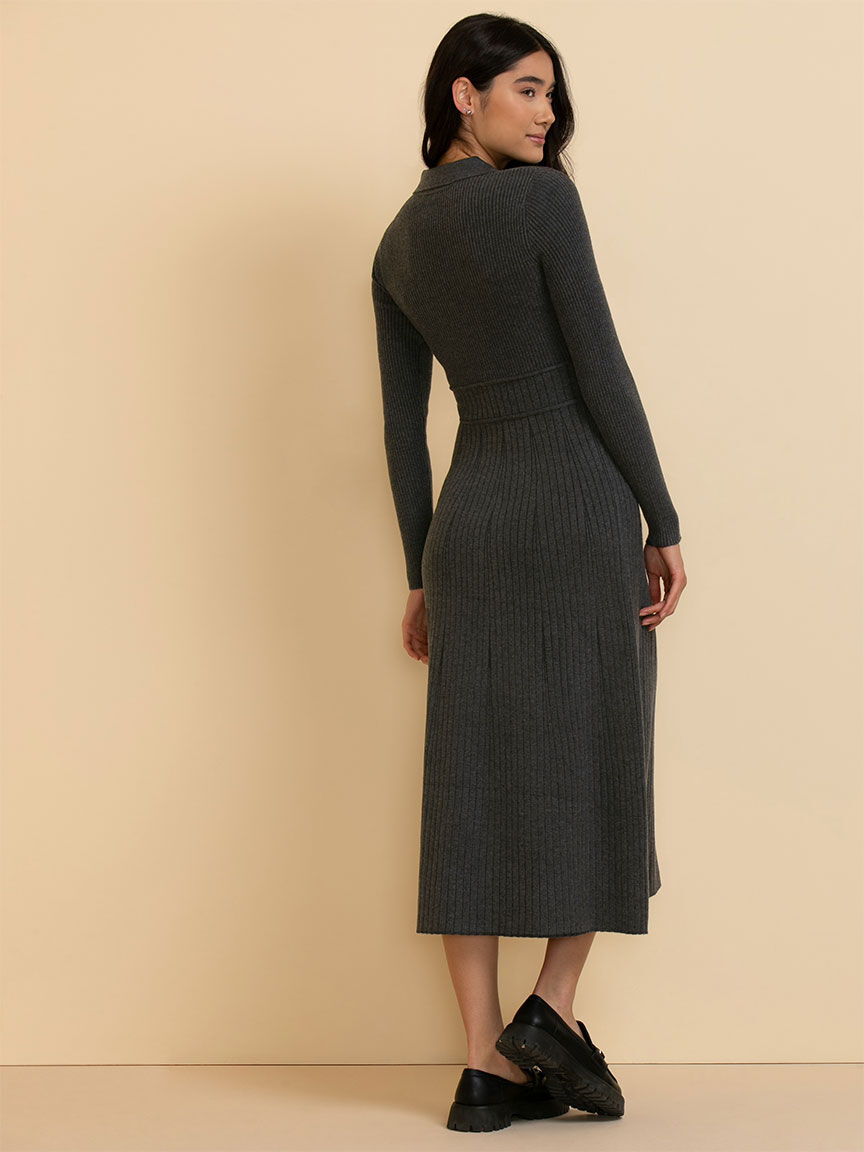 Polo Collar Ribbed Sweater Dress Rickis