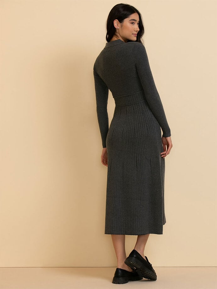 Polo Collar Ribbed Sweater Dress Image 6